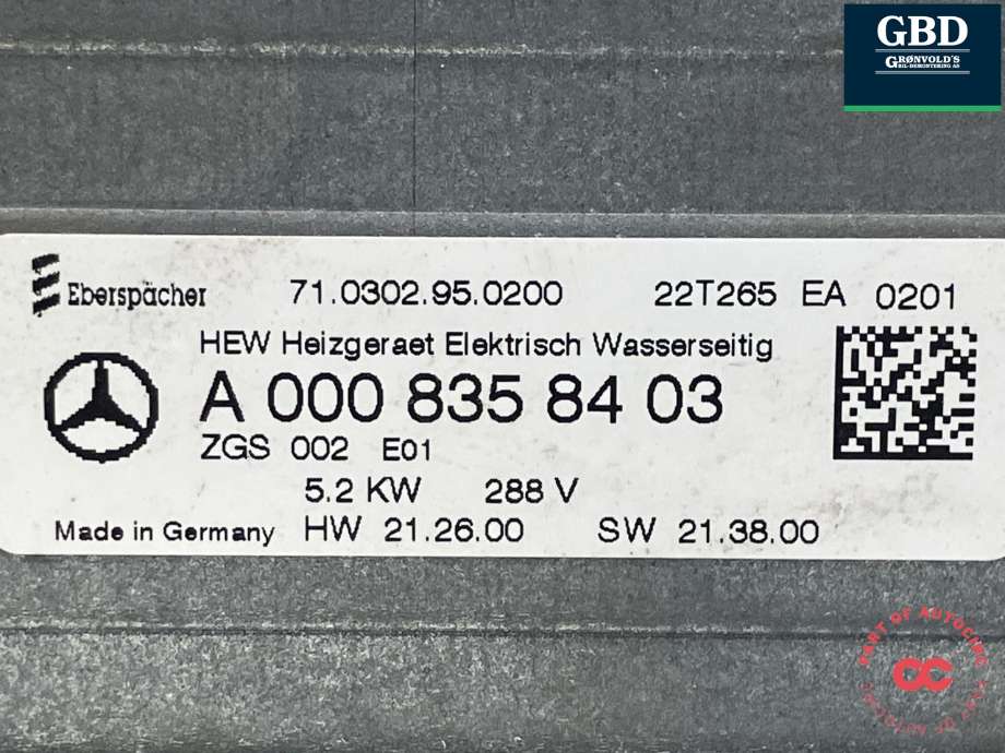 Batterivarmer/kjøl til Mercedes EQC 2019-->>  (EBERPACHER|A 000 835 84 03||71.0302.95.0200)