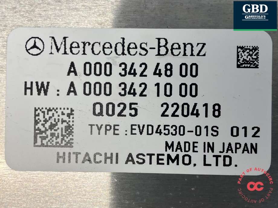 DCDC converter elbil til Mercedes EQC 2019-->>  (HITACHI|A 000 342 48 00|A 000 342 10 00|EVD4530-01S)