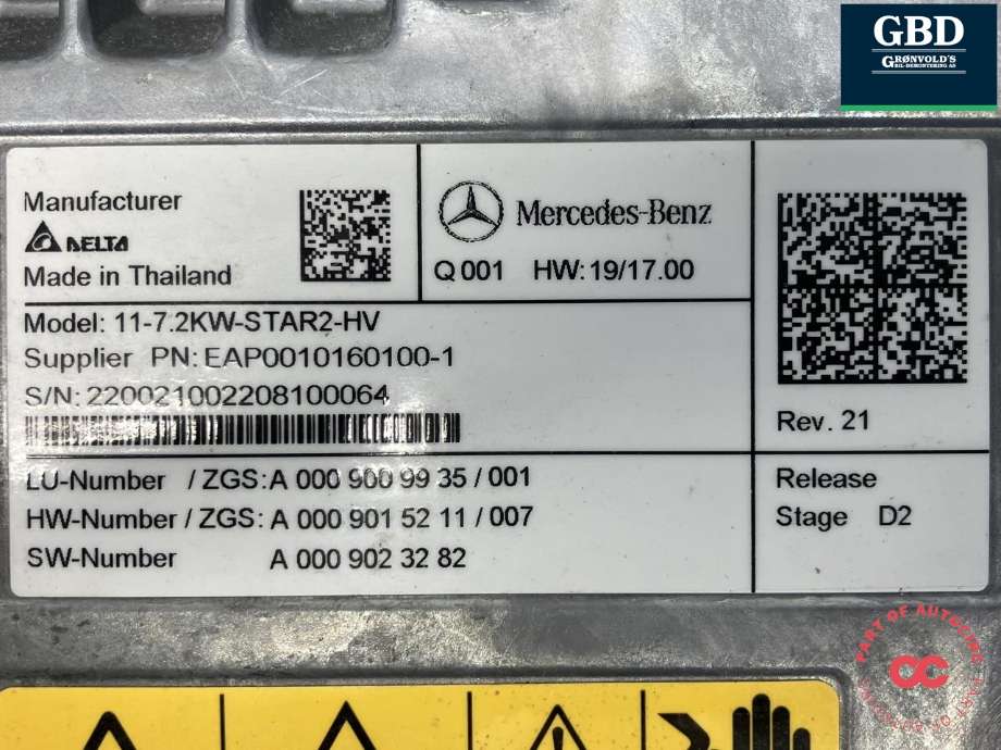 Inverter elbil til Mercedes EQC 2019-->> (DELTA|A 000 900 26 50|A 000 900 99 35|A 000 901 52 11)