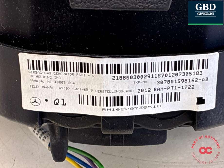 Airbag rattpute til Mercedes E-Klasse 2009-2013 (Fase 1) (W212) (W212) (A 000 860 51 03  9116|307801598162-AB|)