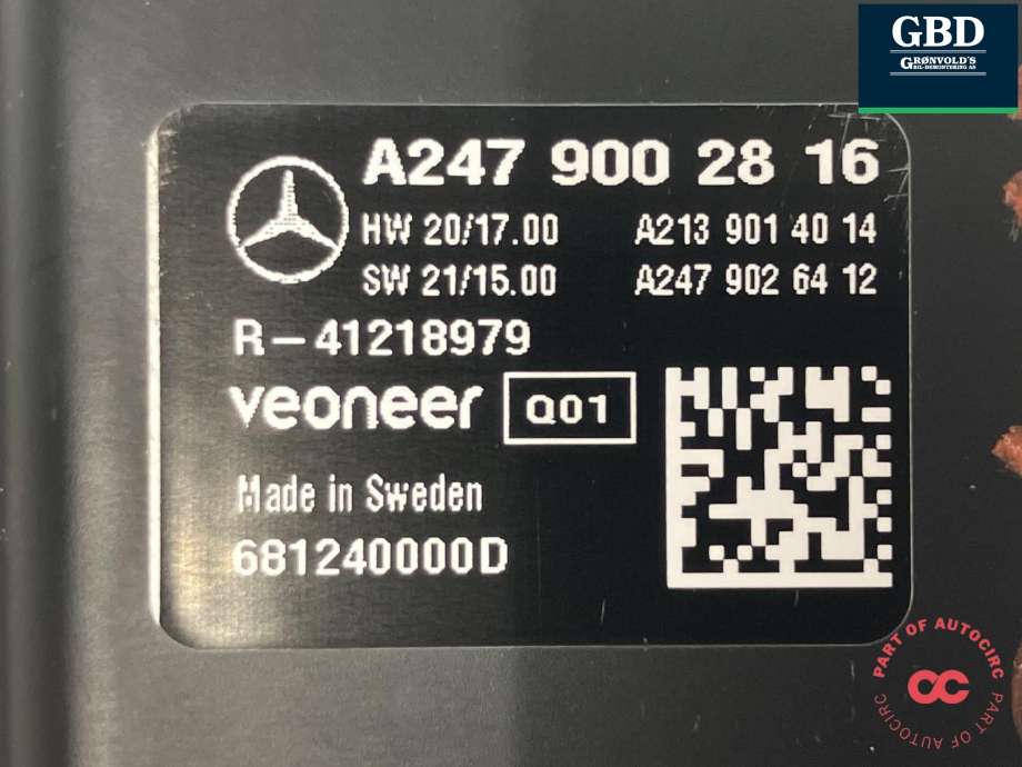 Kamera til Mercedes EQC 2019-->>  (VEONEER|A 247 900 80 17|A 247 900 28 16|A 213 901 40 14)