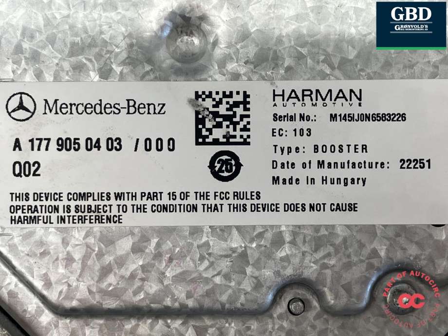 Bilstereo forsterker til Mercedes EQC 2019-->> (HARMAN|A 177 905 04 03|)
