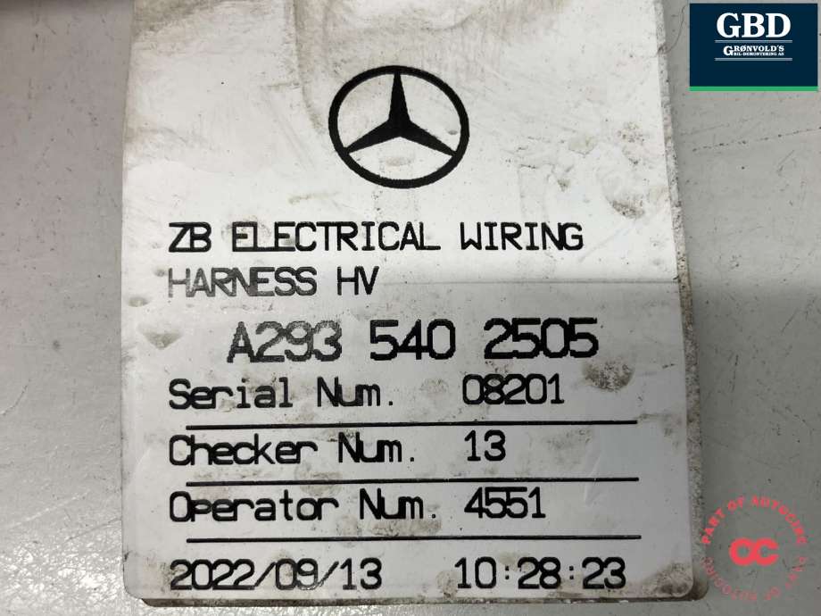Kabel høy volt (HV) elbil til Mercedes EQC 2019-->> (YAZAKI|A 293 540 25 05|)
