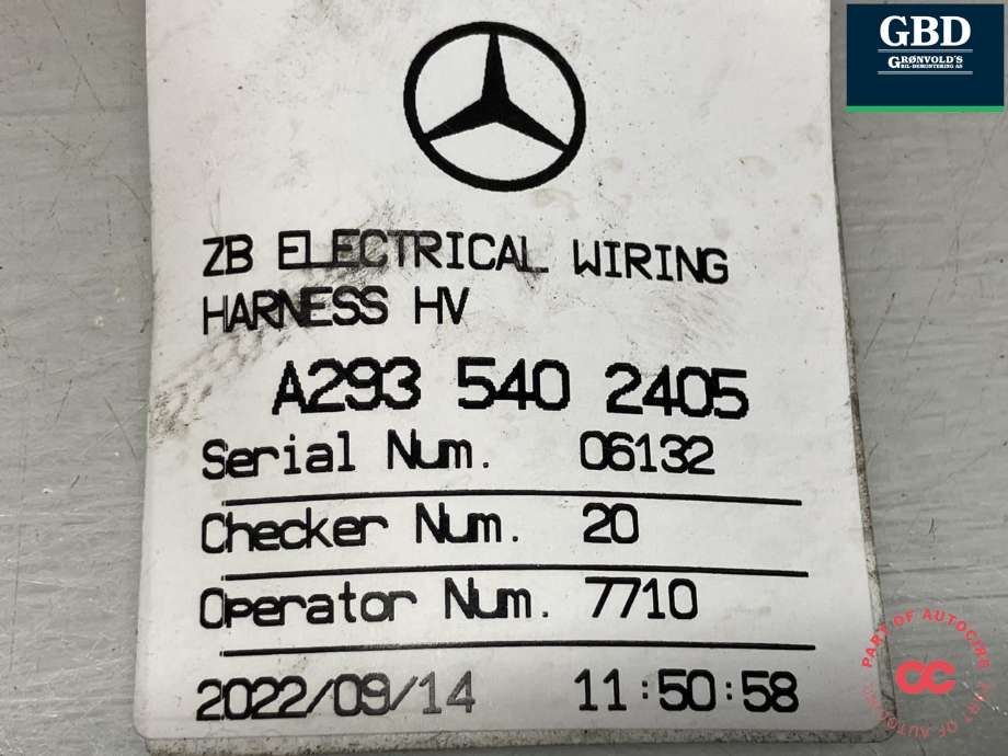 Kabel høy volt (HV) elbil til Mercedes EQC 2019-->>  (YAZAKI|A 293 540 24 05|)