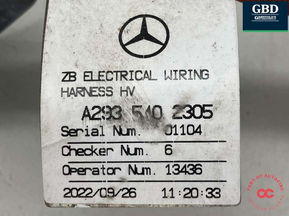 Kabel høy volt (HV) elbil til Mercedes EQC 2019-->> (YAZAKI|A 293 540 23 05|)