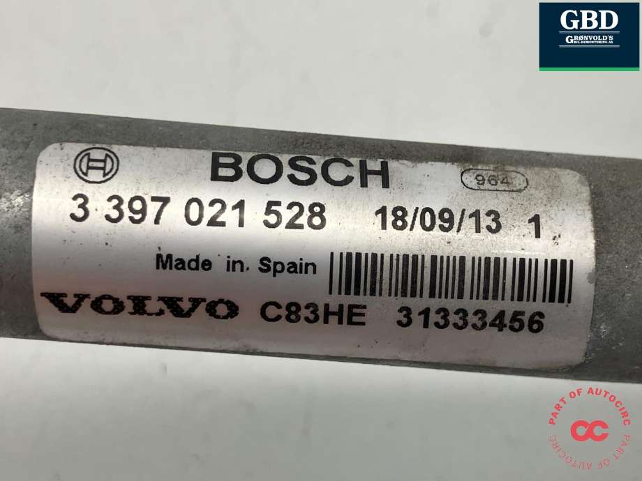 Viskermotor frontrute komplett m/overføring til Volvo V70 2007-2013 (Type III, Fase 1) (BOSCH||31333456|3 397 021 528| 1 397 220 668)