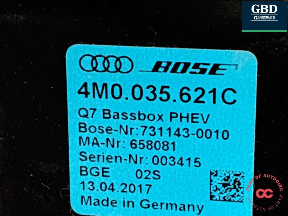 Bilstereo sub-woofer til Audi Q7 2015-->> (Type II) (4M0 035 621 K|4M0 035 621 C|)