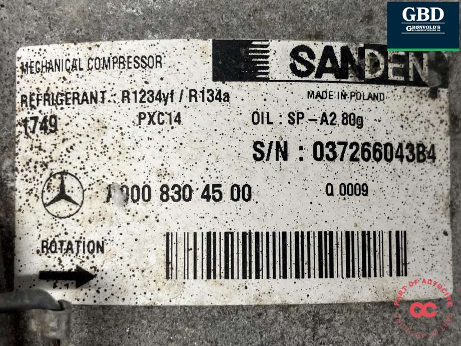 Aircondition kompressor til Mercedes Sprinter 2018-->> (907/910) (907/910) (SANDEN|A 000 830 45 00|)