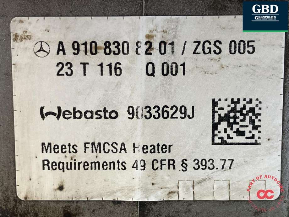 Dieselvarmer til Mercedes Sprinter 2018-->> (907/910) (907/910) (WEBASTO|A 910 830 82 01|9033629J|)