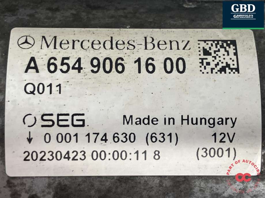 Starter diesel til Mercedes Sprinter 2018-->> (907/910) (907/910) (A 654 906 16 00|0 001 174 630|0 001 174 631)