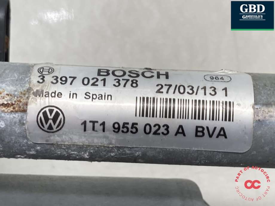 Viskermotor frontrute komplett m/overføring til VW Caddy 2010-2015 (Type III, Fase 2)  (2K1 955 023 J|1T1 955 023 A|1T1 955 023 A BVA)