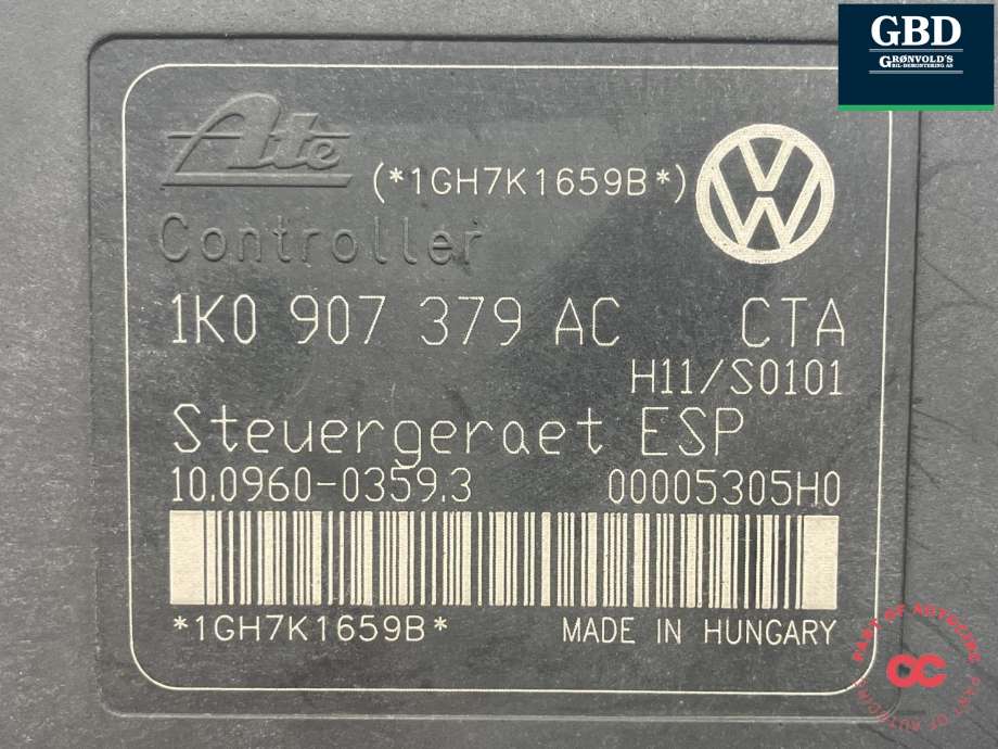 ABS sentral til VW Touran 2007-2010 (Type I, Fase 2)  (ATE||1K0 907 379 AC|1K0 614 517 AE)