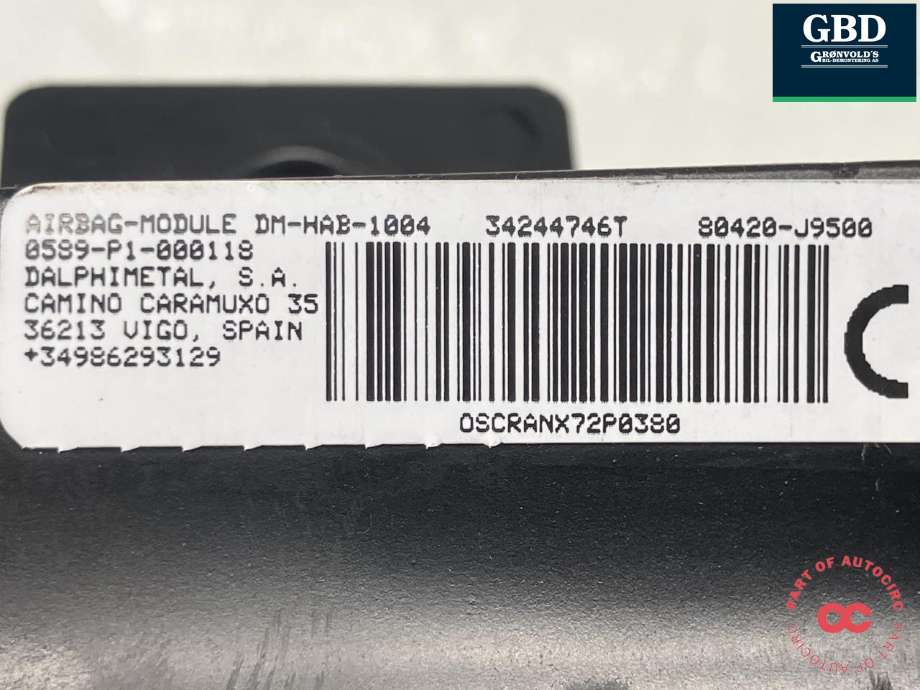 Airbag gardin høyre til Hyundai Kona 2021-2023 (Type I, Fase 2)  (|80420-J9500|34244746T)