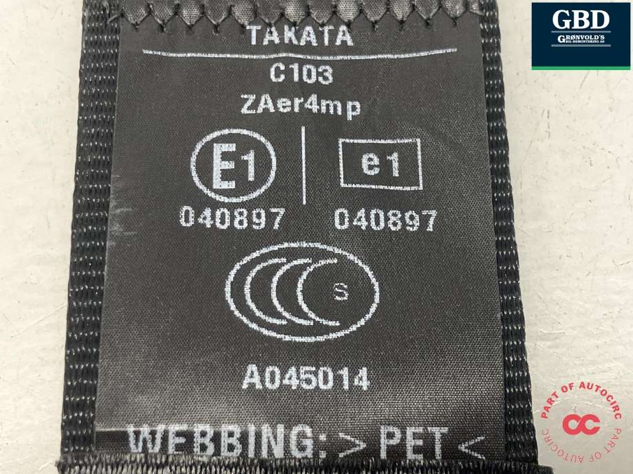 Sikkerhetsbelte foran høyre til Citroën Berlingo 2015-2019 (Type II, Fase 2) (TAKATA|98 025 578 XX|502VL6Q2W8|)