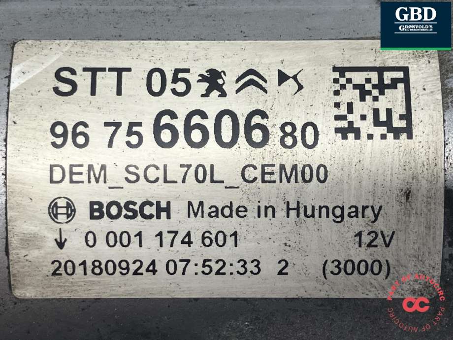 Starter diesel til Citroën Berlingo 2015-2019 (Type II, Fase 2)  (BOSCH|96 756 606 80|6.50 140 948 E9|0 001 174 601)