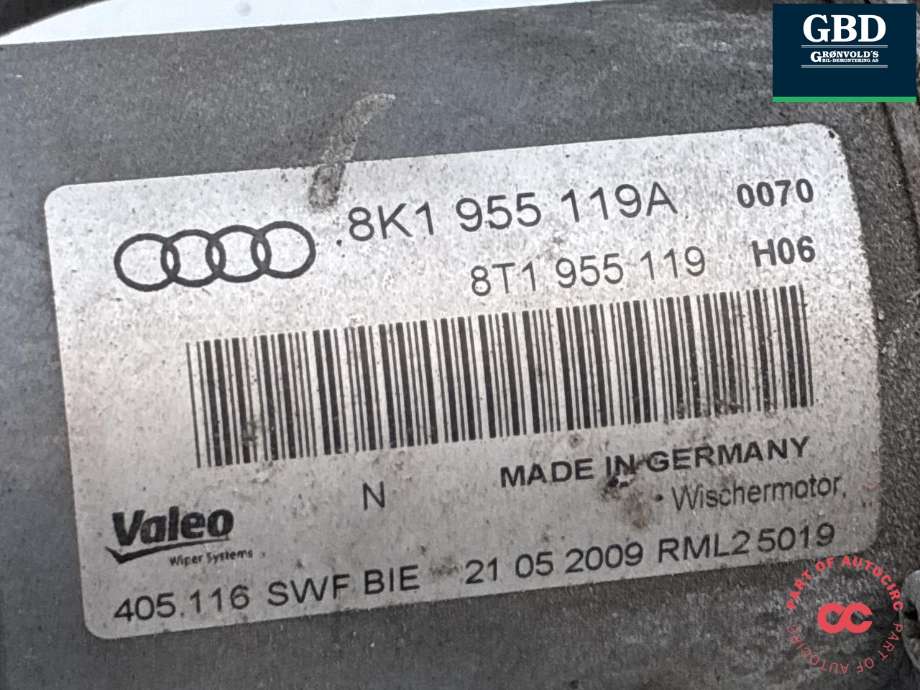 Viskermotor frontrute komplett m/overføring til Audi A4 2007-2014 (Type IV) (B8) (B8) (|8K1955119A|8T1 955 119)