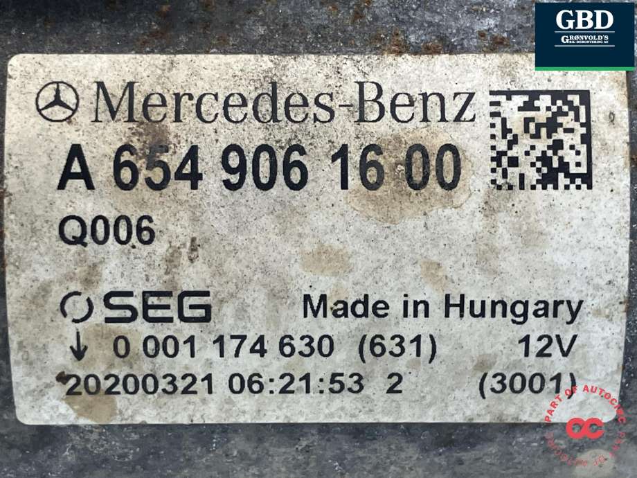 Starter diesel til Mercedes Vito 2014-->> (W447) (W447) (A 654 906 16 00|A 654 906 14 00|0 001 174 630)
