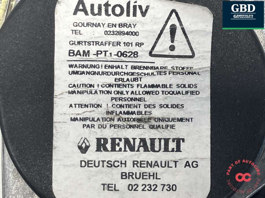 Sikkerhetsbelte foran høyre til Renault Captur 2013-2020 (Type I) (AUTOLIV|868840454R|868843983R|)