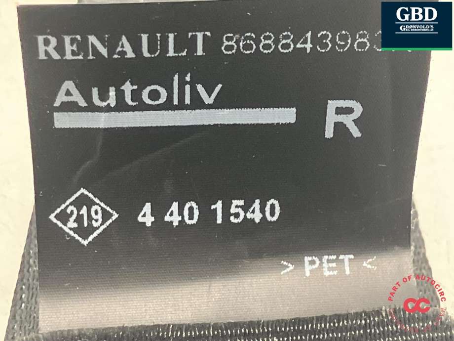 Sikkerhetsbelte foran høyre til Renault Captur 2013-2020 (Type I) (AUTOLIV|868840454R|868843983R|)