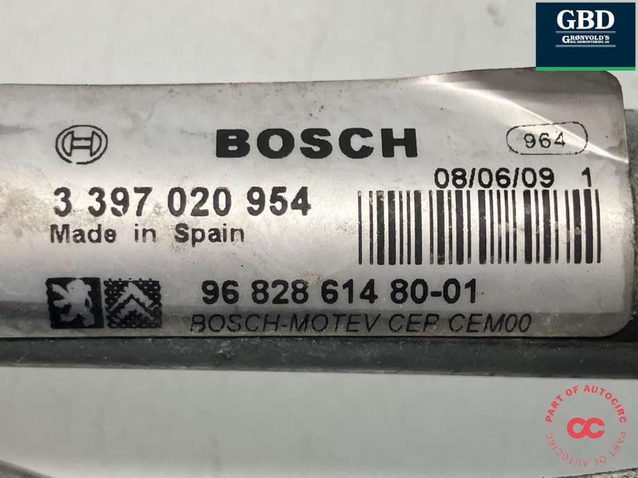 Viskermotor frontrute komplett m/overføring til Citroën Berlingo 2015-2019 (Type II, Fase 2)  (BOSCH||96 828 614 80|0 390 241 621)