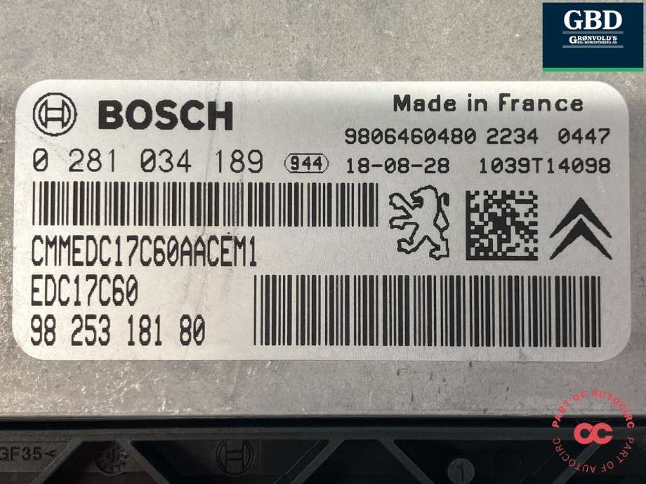 Styreenhet motor til Citroën Berlingo 2015-2019 (Type II, Fase 2) (BOSCH||98 253 181 80|0 281 034 189)