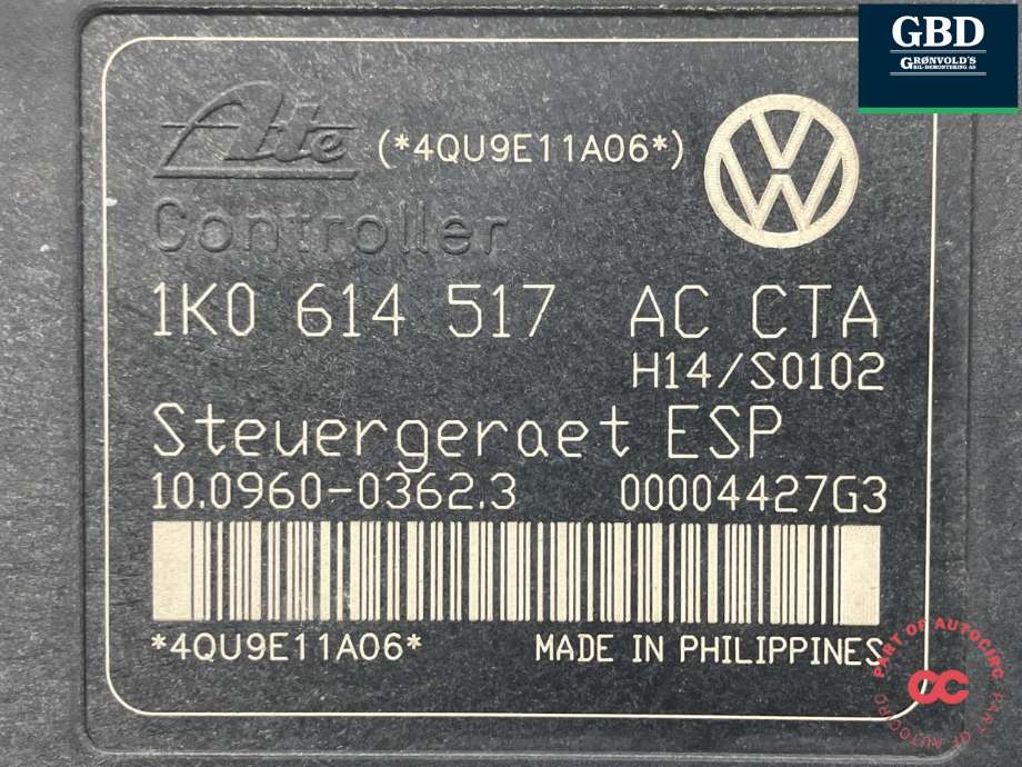 ABS sentral til VW Touran 2007-2010 (Type I, Fase 2)  (ATE||1K0 614 517 AC|1K0 614 517)
