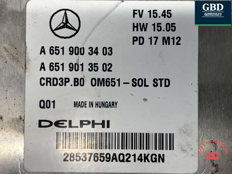Styreenhet motor til Mercedes Sprinter 2013-2018 (Fase 2) (906) (906) (DELPHI|A 651 900 34 03|A 651 901 35 02|)
