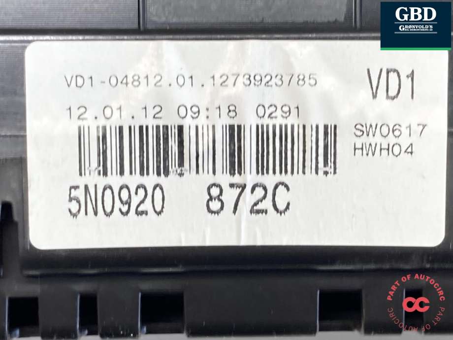 Instrumentpanel til VW Tiguan 2011-2016 (Type I, Fase 2)  (5N0 920 872 C|5N0 920 872 CX|)