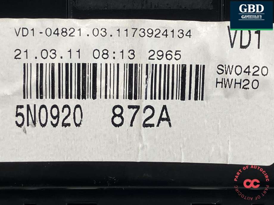 Instrumentpanel til VW Tiguan 2011-2016 (Type I, Fase 2) (5N0 920 872 A|5N0 920 872 AX|)