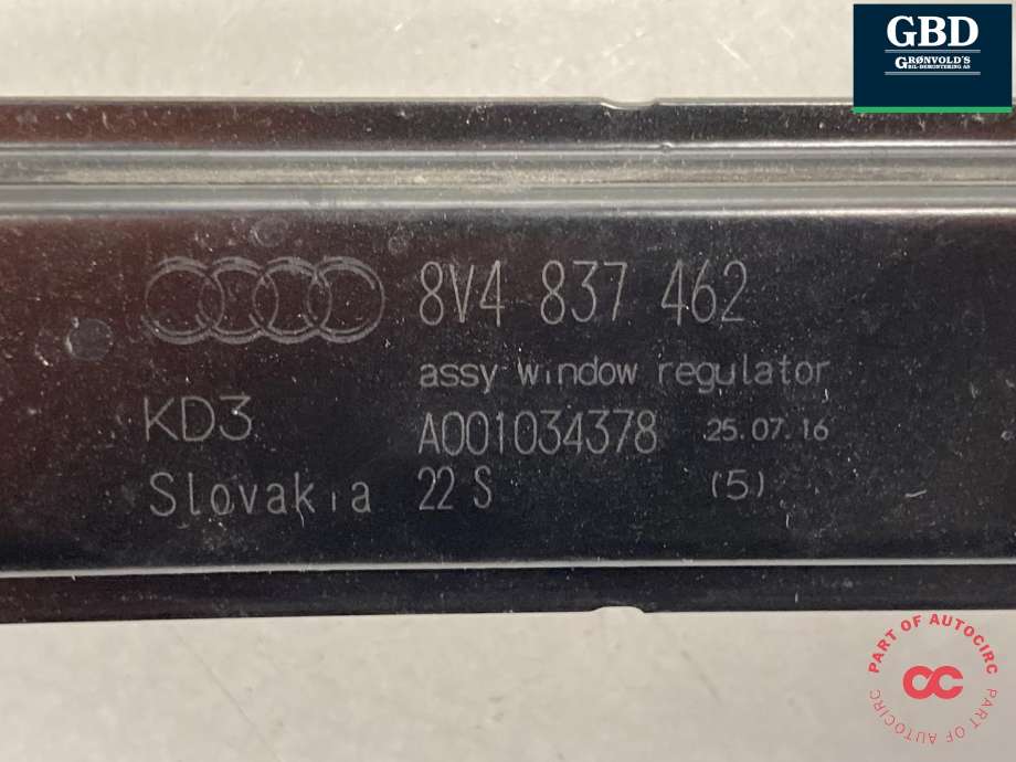 Ruteheis høyre foran til Audi A3 2016-2020 (Type III, Fase 2)  (8V4 837 462|)