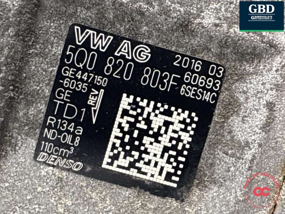 Aircondition kompressor til VW Passat 2015-2019 (Fase 1) (B8) (B8) (5Q0 820 803 K|5Q0 820 803F|)