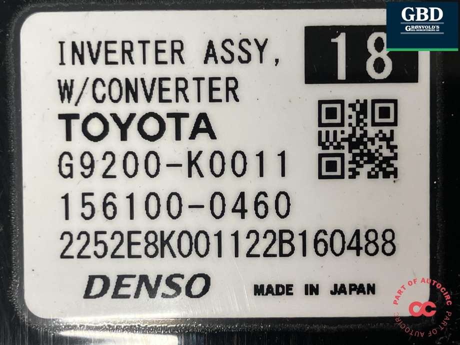 Inverter elbil til Toyota Yaris 2020-->> (Type IV)  (DENSO|G9200K9011|G9200-K0011|156100-0460)