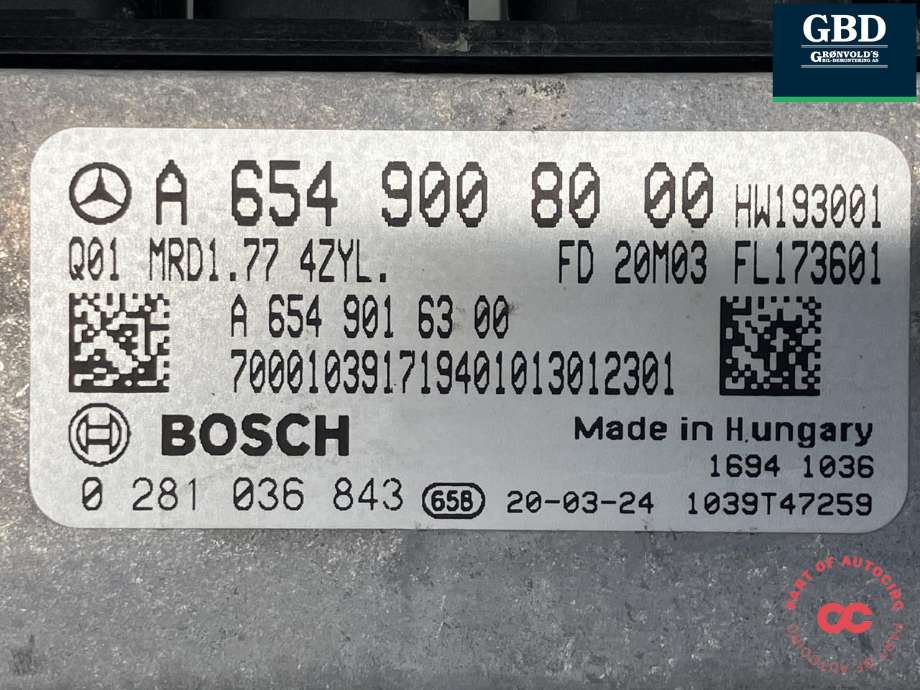 Styreenhet motor til Mercedes Vito 2014-->> (W447) (W447) (BOSCH||A 654 900 80 00|A 654 901 63 00| 0 281 036 843)