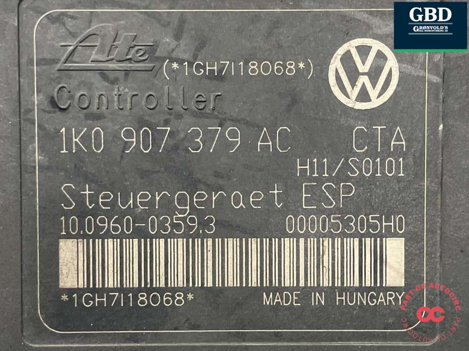 ABS sentral til VW Touran 2003-2006 (Type I, Fase 1) (ATE||1K0 614 517 AE|1K0 907 379 AC)
