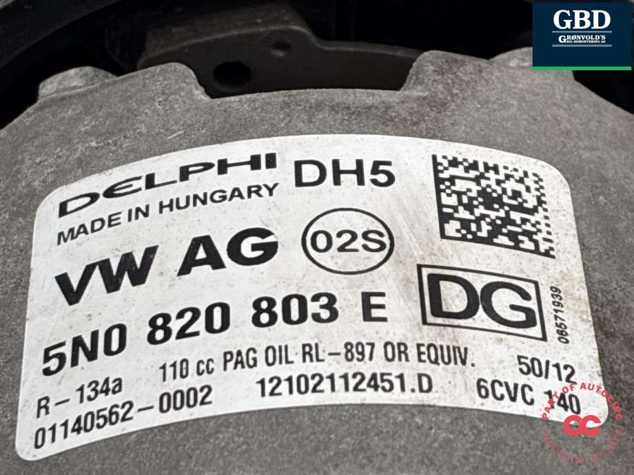 Aircondition kompressor til Škoda Octavia 2009-2013 (Type II, Fase 2)  (5K0 820 803 K|5K0 820 803 C|5K0 820 803 CX)