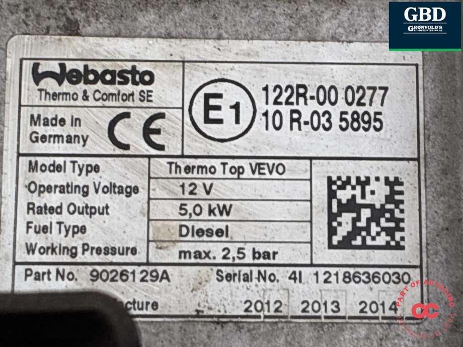 Dieselvarmer til Škoda Octavia 2009-2013 (Type II, Fase 2) (WEBASTO|1K0 815 007 CJ|)