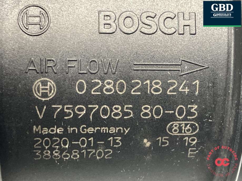 Luftmengde/luftmassemåler til DS DS7 Crossback 2018-->> (BOSCH|1920 RW|V759708580|0 280 218 241)