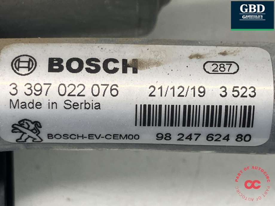 Viskermotor frontrute komplett m/overføring til DS DS7 Crossback 2018-->>  (BOSCH|98 247 624 80|3 397 022 076|1 397 225 003)