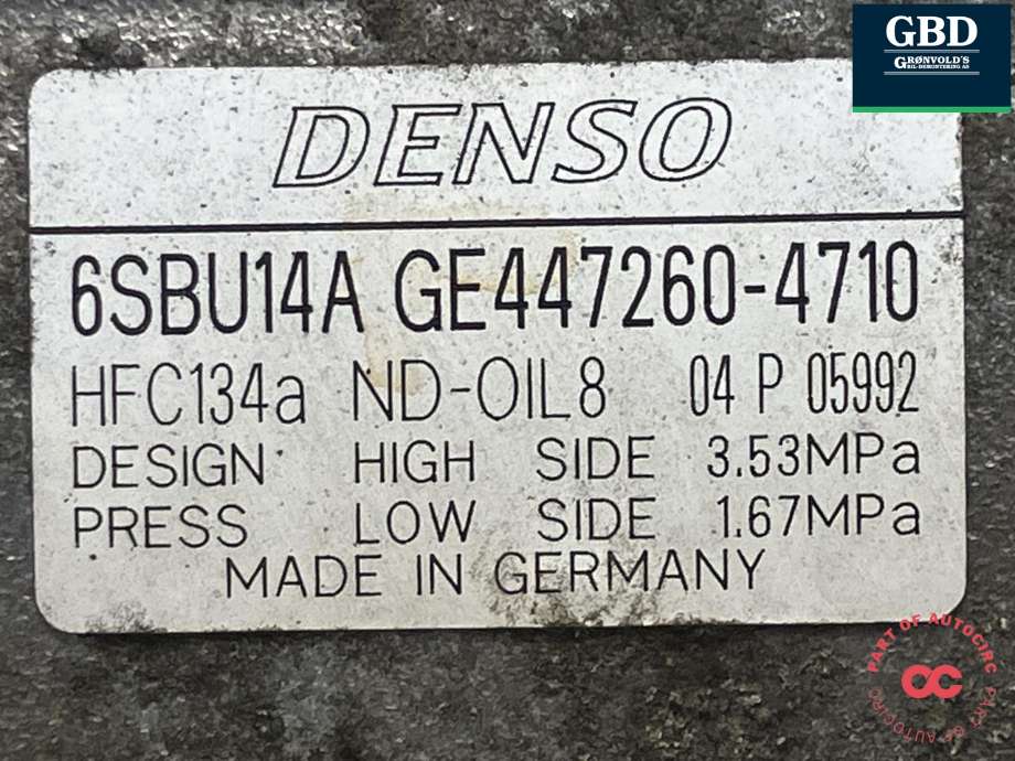 Aircondition kompressor til BMW 3-Serie 2005-2011 (E90/E91/E92/E93) (E90/E91/E92/E93) (DENSO|64 52 9 223 694|GE447260-4710|GE447160-4294)