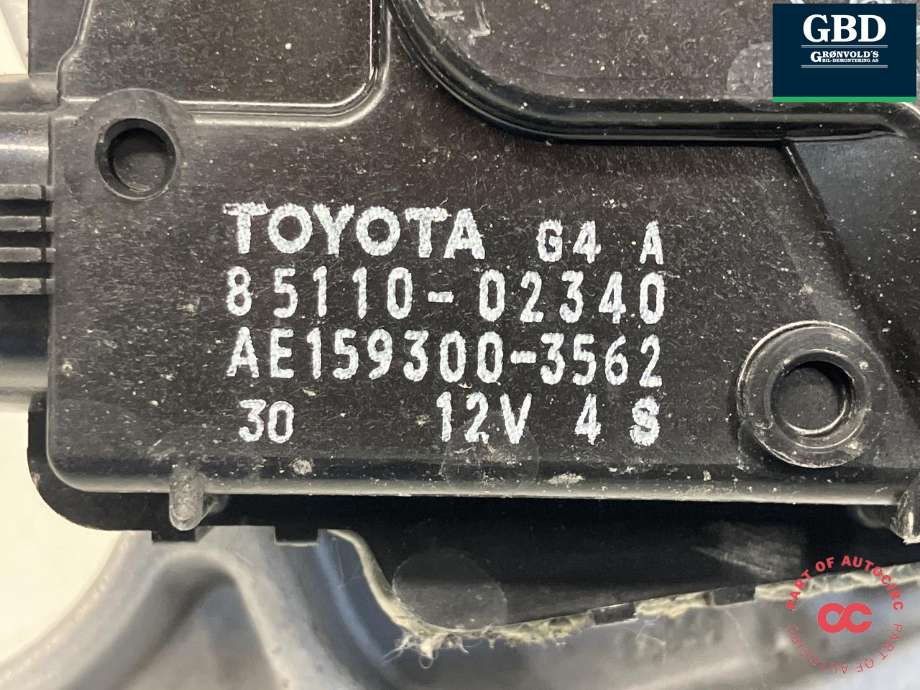 Viskermotor frontrute komplett m/overføring til Toyota Auris 2015-2019 (Type II, Fase 2) (8515002300|85110-02340|AE159300-3562)