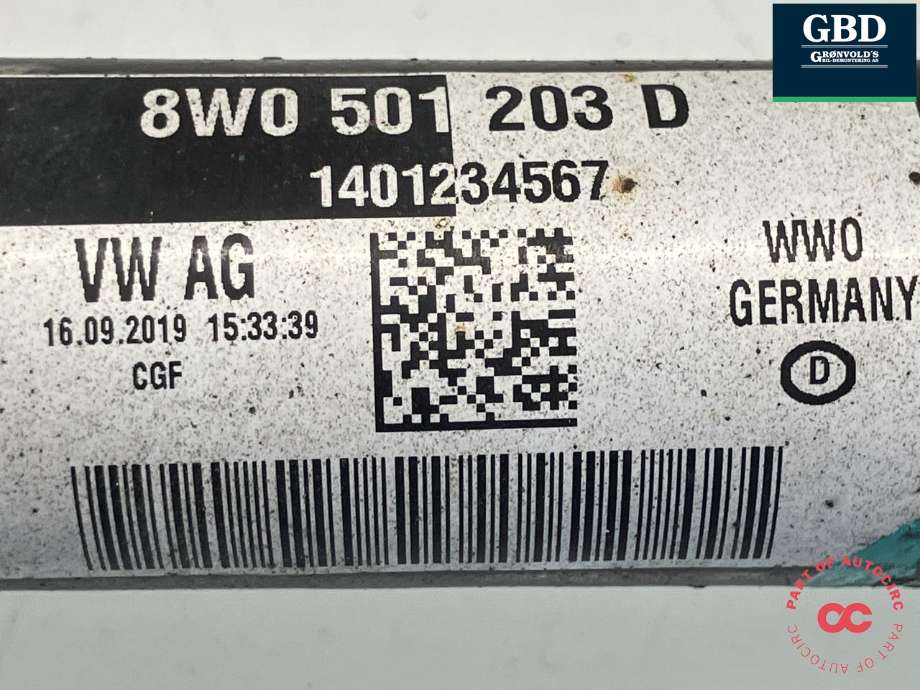 Drivaksel venstre bak, diesel/automat til Audi A4 2020-->> (Type V, Fase 2) (B9) (B9) (8W0 501 203 D|)