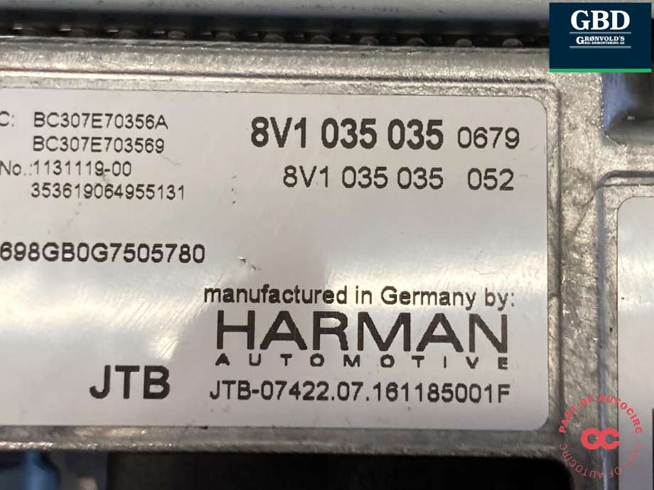 Bilstereo navigasjon til Audi A3 2016-2020 (Type III, Fase 2)  (|8V1 035 035)