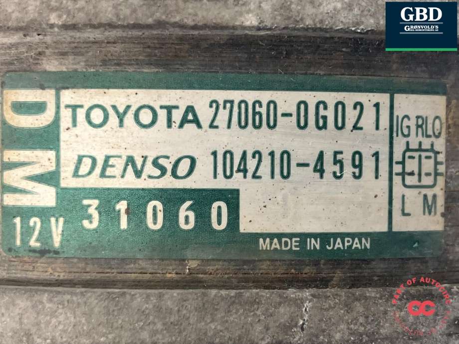 Dynamo diesel til Toyota Avensis 2009-2015 (Type III, Fase 1) (270600G021|)