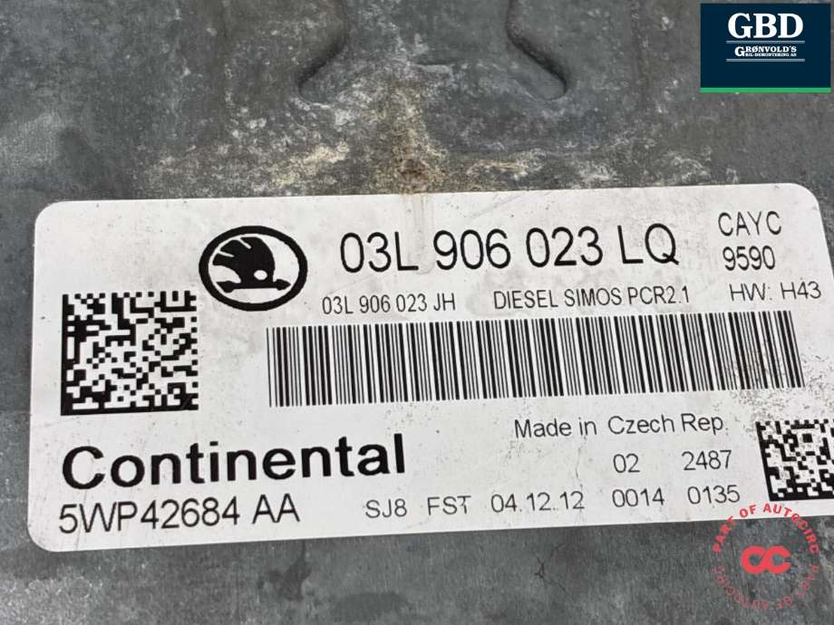 Styreenhet motor til Škoda Octavia 2009-2013 (Type II, Fase 2)  (03L 906 023 LQ|)