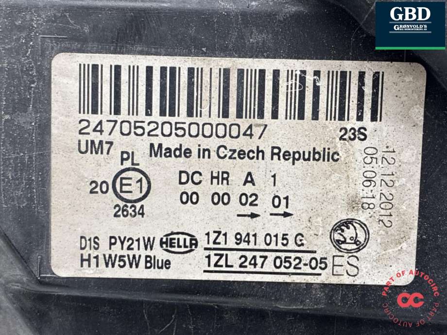 Frontlykt venstre xenon til Škoda Octavia 2009-2013 (Type II, Fase 2)  (1Z1 941 017 T|)