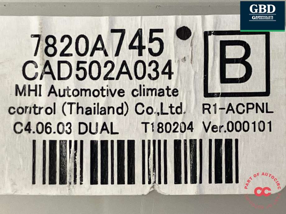 Varmeapparat betjening til Mitsubishi L200 2015-2019 (Type V, Fase 1) (7820A745|)