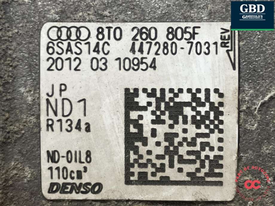 Aircondition kompressor til Audi A4 2007-2014 (Type IV) (B8) (B8) (DENSO|8T0 260 805 T|8T0 260 805 F|447280-7031)
