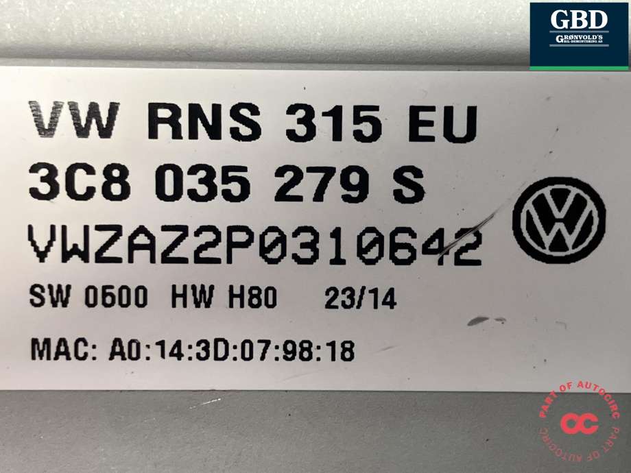 Bilstereo navigasjon til VW Touran 2010-2015 (Type I, Fase 3)  (2K0 035 279 C|3C8 035 279 S|)