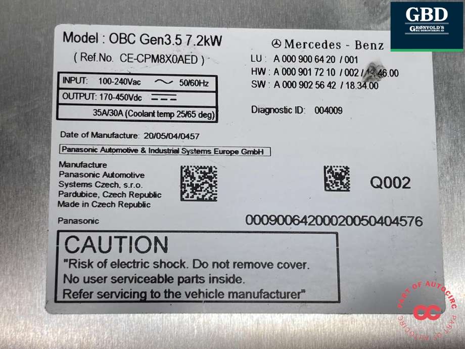 Batterilader (OBC - On Board Charger) til Mercedes E-Klasse 2016-2023 (W213) (W213) (A 000 900 64 20|)