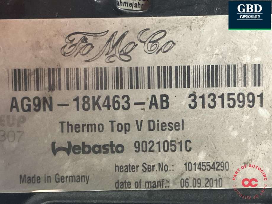 Dieselvarmer til Volvo V70 2007-2013 (Type III, Fase 1)  (WABCO|30747415|31315991|9021051C)